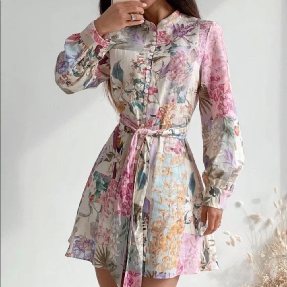 Zara Blogger Favorite Linen Blend Floral Dress S